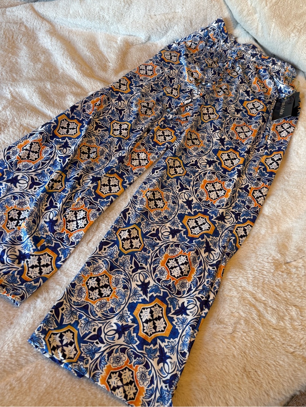 Women’s Blue & Orange Printed Boot Cut Pants